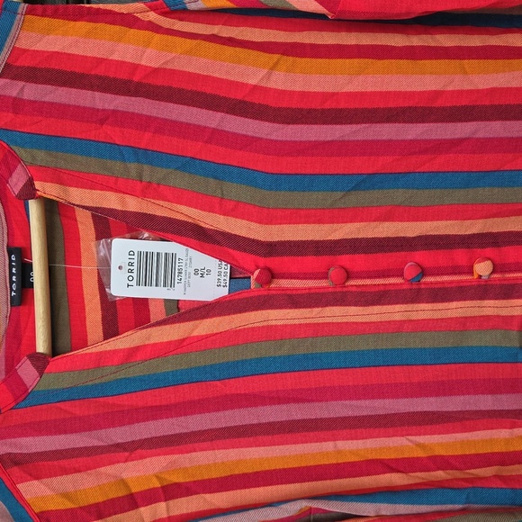 Torrid Multicolor Striped Button-Down Blouse Size M NEW - Picture 2 of 7